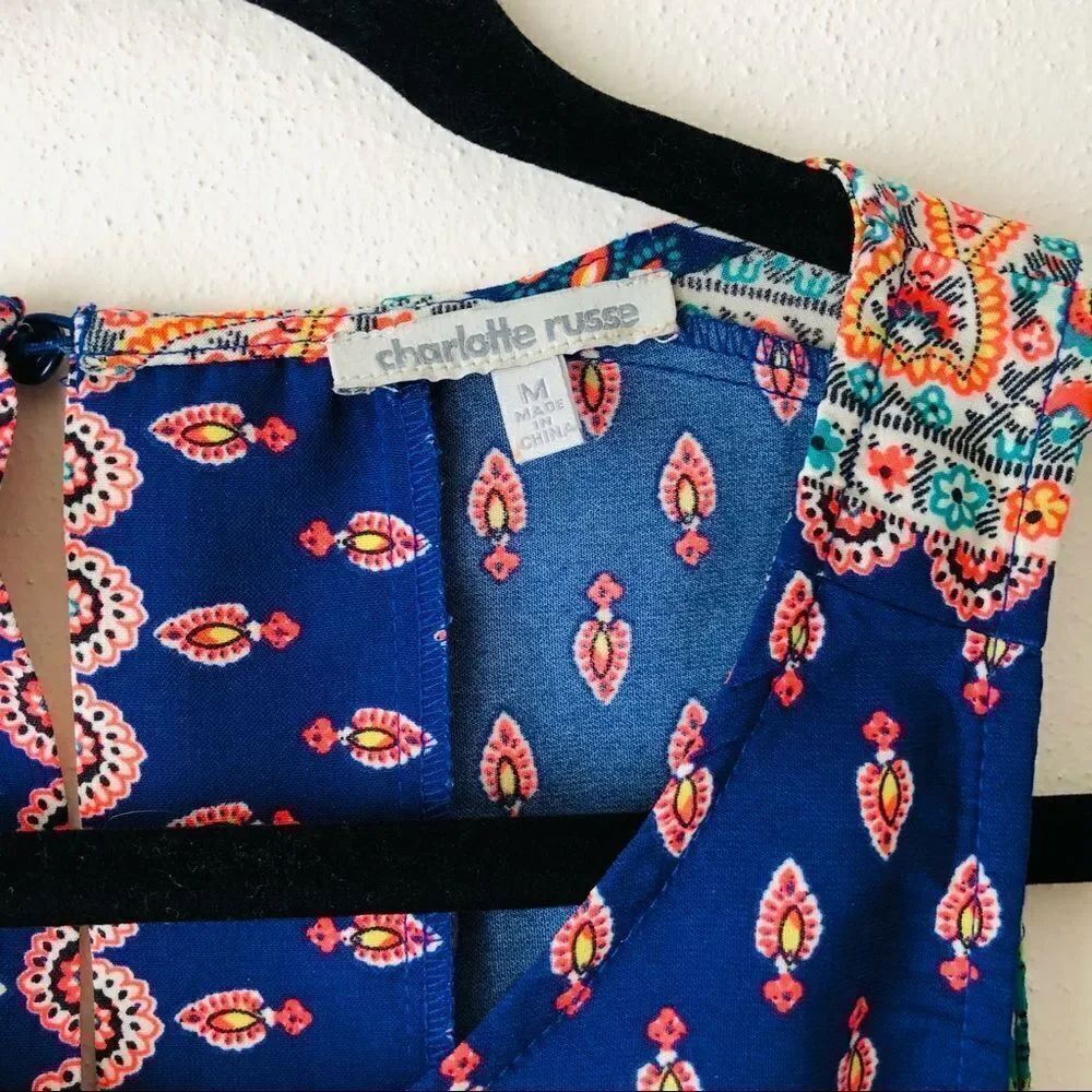 Charlotte Russe Blue Patterned Open Back Romper - Picture 4 of 9